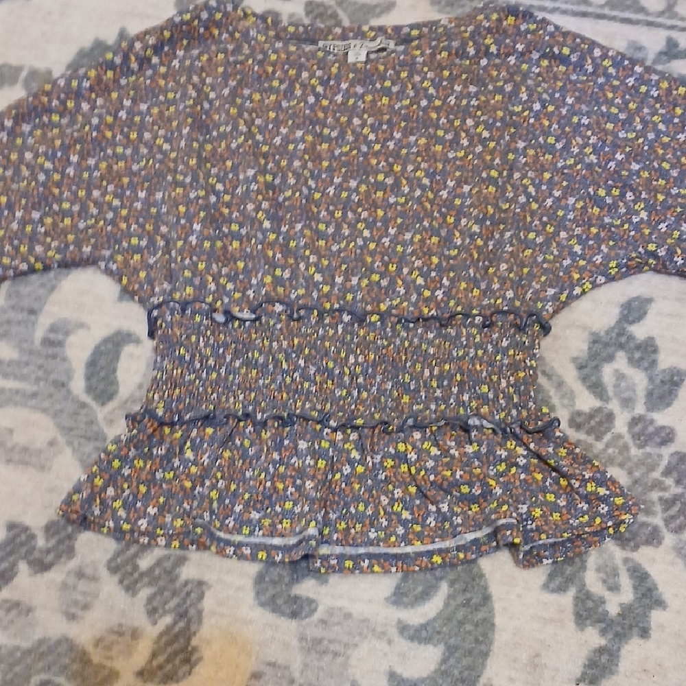 Gypsies & Moondust Smocked Floral Peplum Top - Navy, Yellow, White
